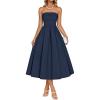 ZESICA Women’s Summer Strapless Cocktail Dresses 2026 Elegant Off Shoulder Flowy A Line Wedding Guest Party Midi Dress(Navy)