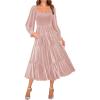 ZESICA Women’s Velvet Long Sleeve Dresses 2026 Winter Square Neck Smocked Ruffle A Line Flowy Cocktail Party Midi Dress(Pink)