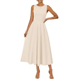 ZESICA Women’s 2026 Summer Sleeveless Midi Dresses Crewneck A Line Elegant Cocktail Party Flowy Long Dress(Apricot)