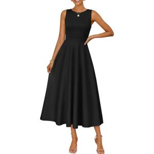 ZESICA Women’s 2026 Summer Sleeveless Midi Dresses Crewneck A Line Elegant Cocktail Party Flowy Long Dress(Black)