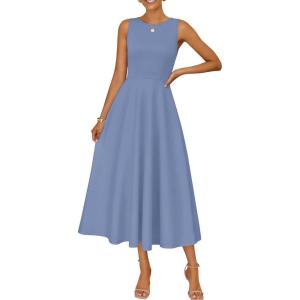 ZESICA Women’s 2026 Summer Sleeveless Midi Dresses Crewneck A Line Elegant Cocktail Party Flowy Long Dress(Dusty Blue)