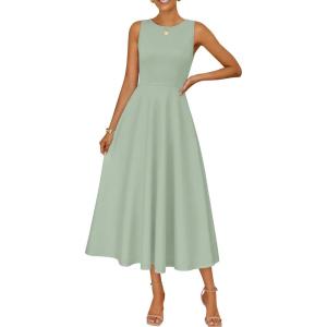 ZESICA Women’s 2026 Summer Sleeveless Midi Dresses Crewneck A Line Elegant Cocktail Party Flowy Long Dress(Sage)