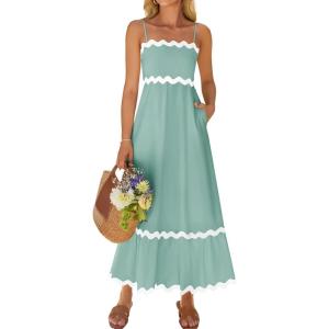 ZESICA Women’s 2026 Summer Spaghetti Straps Sleeveless Backless Sundress Flowy Smocked Lace Swing A Line Midi Dress(Sage)