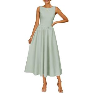 ZESICA Women’s Summer Elegant Sleeveless Midi Dresses 2026 Wedding Guest Cocktail Party Crewnenck Flowy A Line Long Dress(Sage)