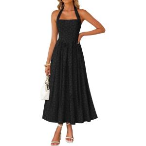 ZESICA Women’s Summer Sleeveless Floral Maxi Dresses 2026 Halter Neck Wedding Guest Cocktail Party Flowy A Line Long Dress(Black)