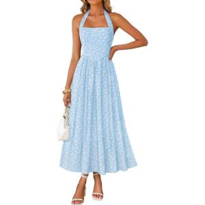 ZESICA Women’s Summer Sleeveless Floral Maxi Dresses 2026 Halter Neck Wedding Guest Cocktail Party Flowy A Line Long Dress(Blue)