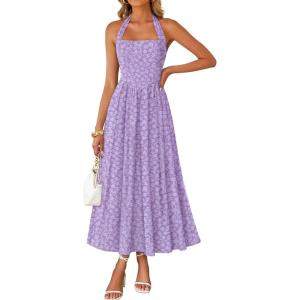 ZESICA Women’s Summer Sleeveless Floral Maxi Dresses 2026 Halter Neck Wedding Guest Cocktail Party Flowy A Line Long Dress(Purple)