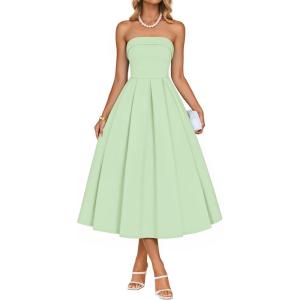 ZESICA Women’s Summer Strapless Cocktail Dresses 2026 Elegant Off Shoulder Flowy A Line Wedding Guest Party Midi Dress(Lightgreen)