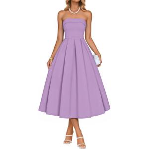 ZESICA Women’s Summer Strapless Cocktail Dresses 2026 Elegant Off Shoulder Flowy A Line Wedding Guest Party Midi Dress(Purple)