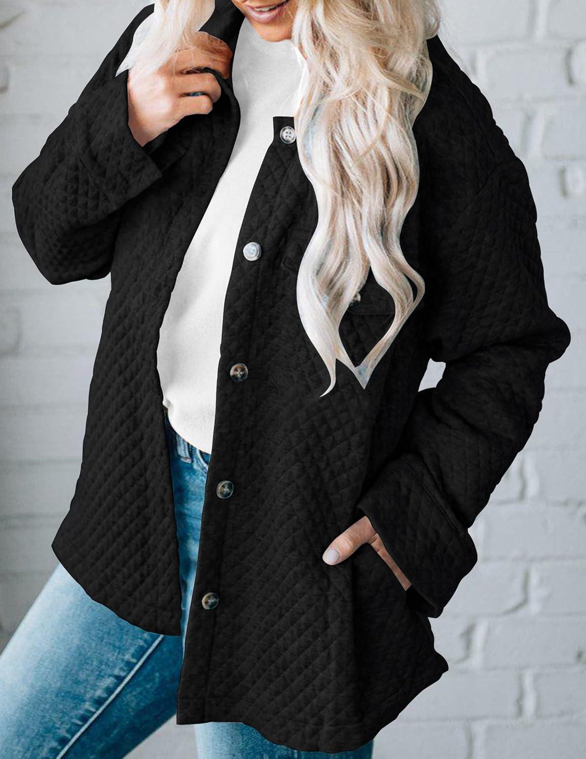 imageZESICA Womens 2026 Spring Casual Long Sleeve Button Down Loose Lightweight Shacket Shirt Jacket Coat Outerwear with PocketsBlack