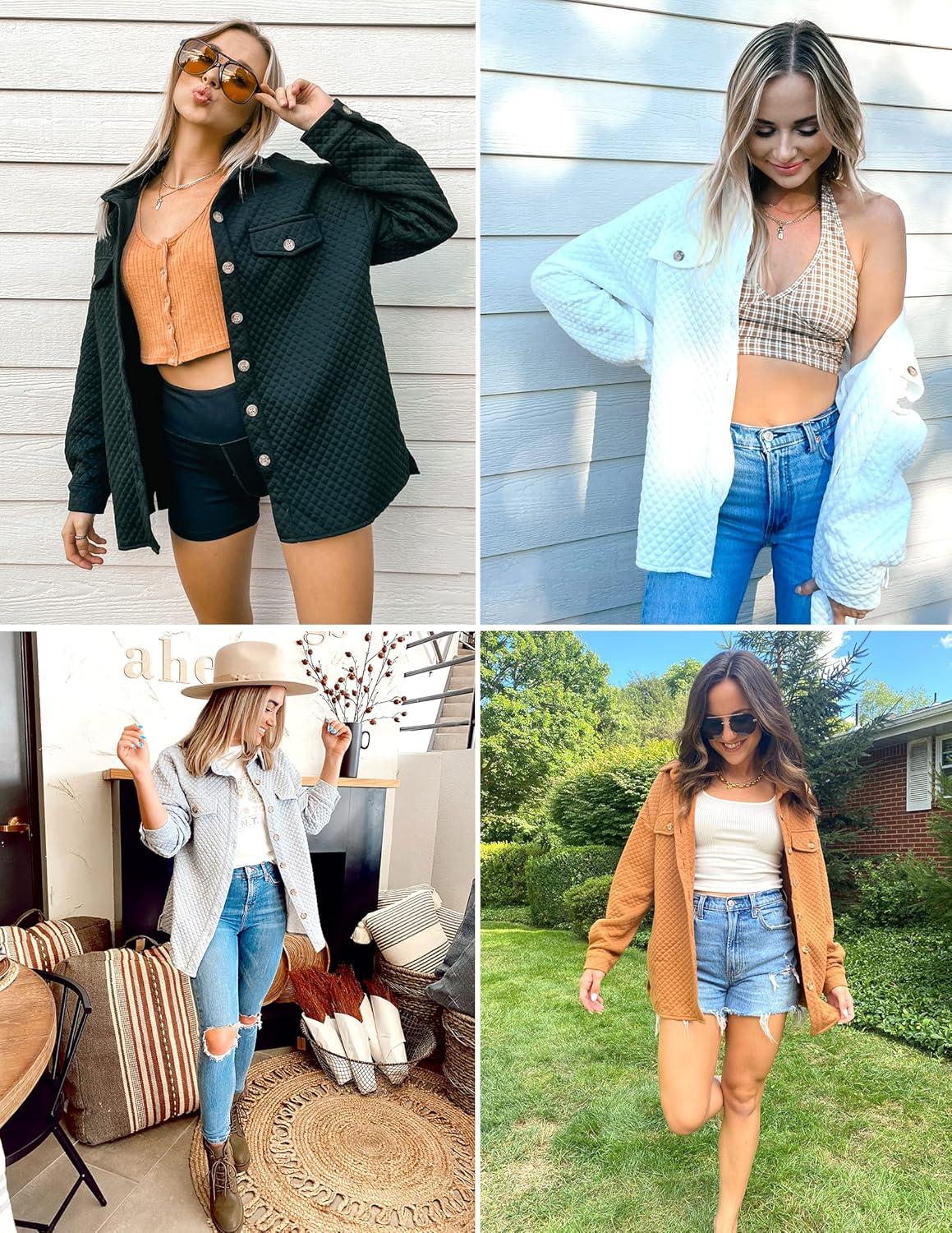 imageZESICA Womens 2026 Spring Casual Long Sleeve Button Down Loose Lightweight Shacket Shirt Jacket Coat Outerwear with PocketsPlum