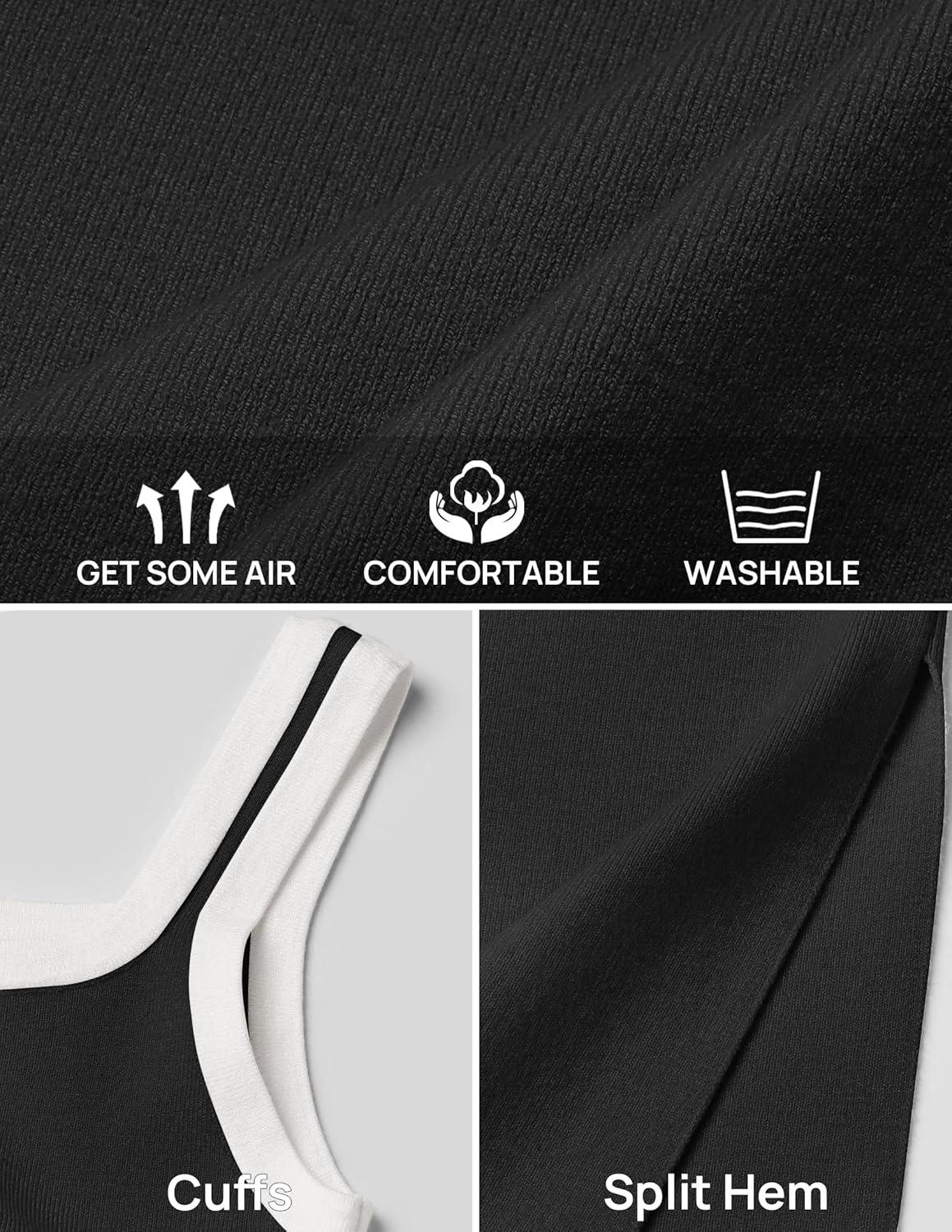 imageZESICA Womens 2026 Summer Bodycon Midi Dress Casual Sleeveless Square Neck Side Slit Knit Beach Vacation Long DressesBlack