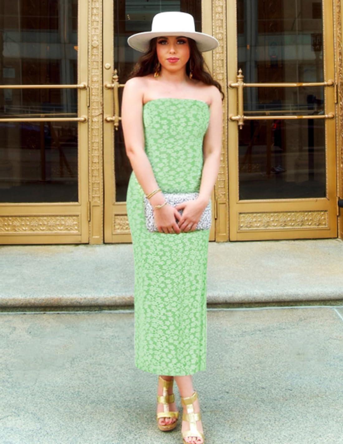 imageZESICA Womens 2026 Summer Boho Floral Strapless Bodycon Midi Dress Off Shoulder Tube Beach Cocktail Party Long DressesGreen
