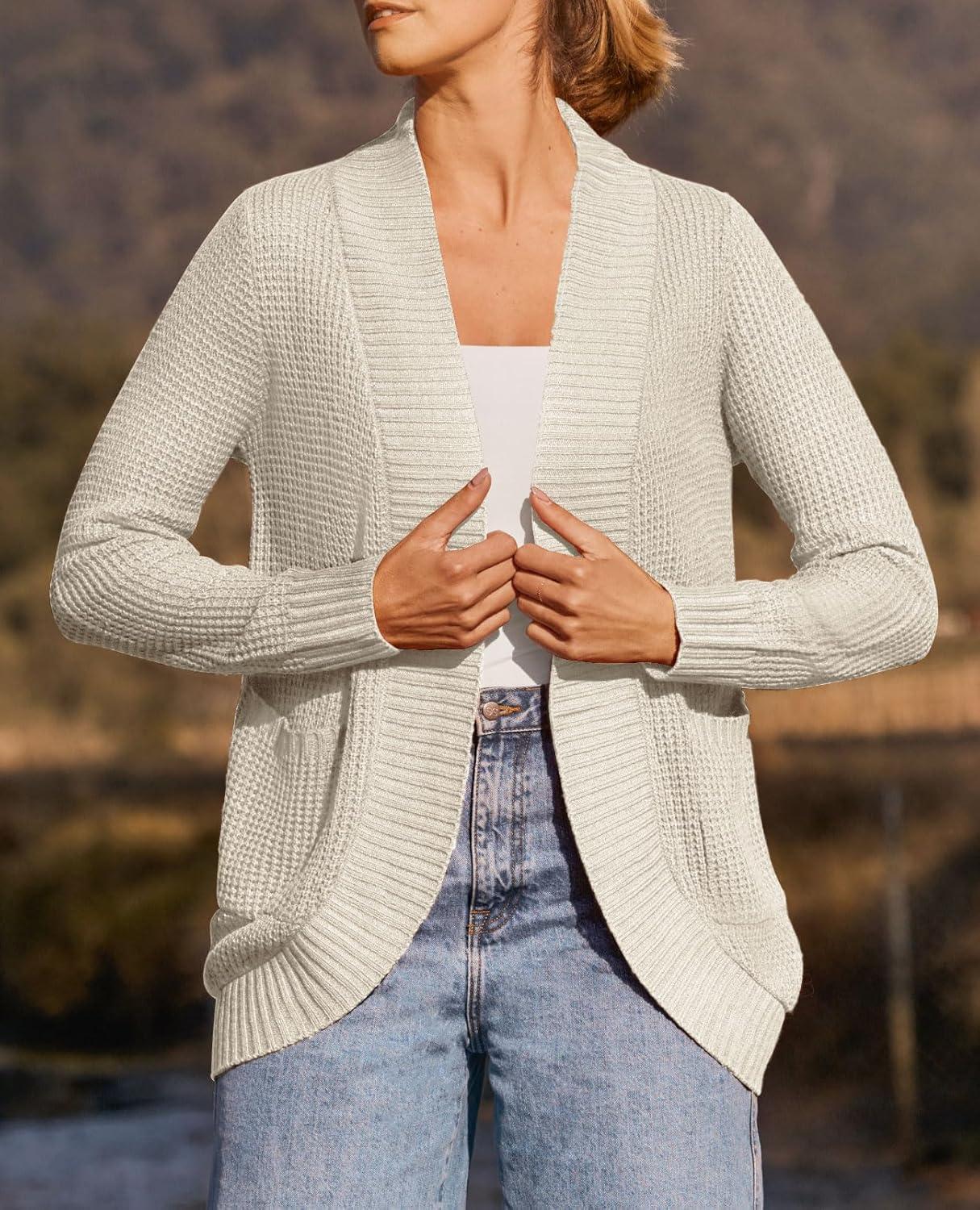 imageZESICA Womens Fall Winter 2026 Long Sleeve Open Front Casual Lightweight Soft Knit Cardigan Sweater OuterwearApricot