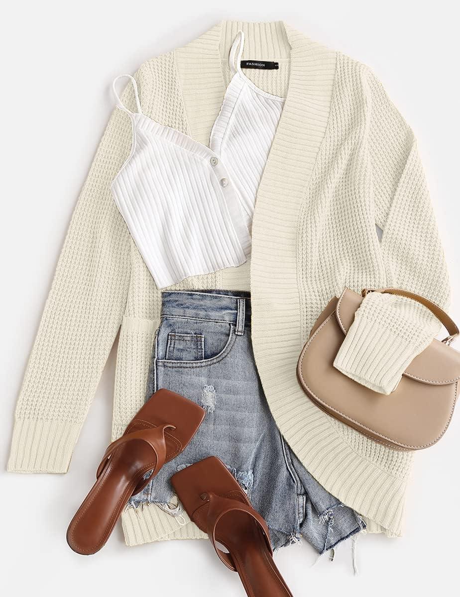 imageZESICA Womens Fall Winter 2026 Long Sleeve Open Front Casual Lightweight Soft Knit Cardigan Sweater OuterwearApricot