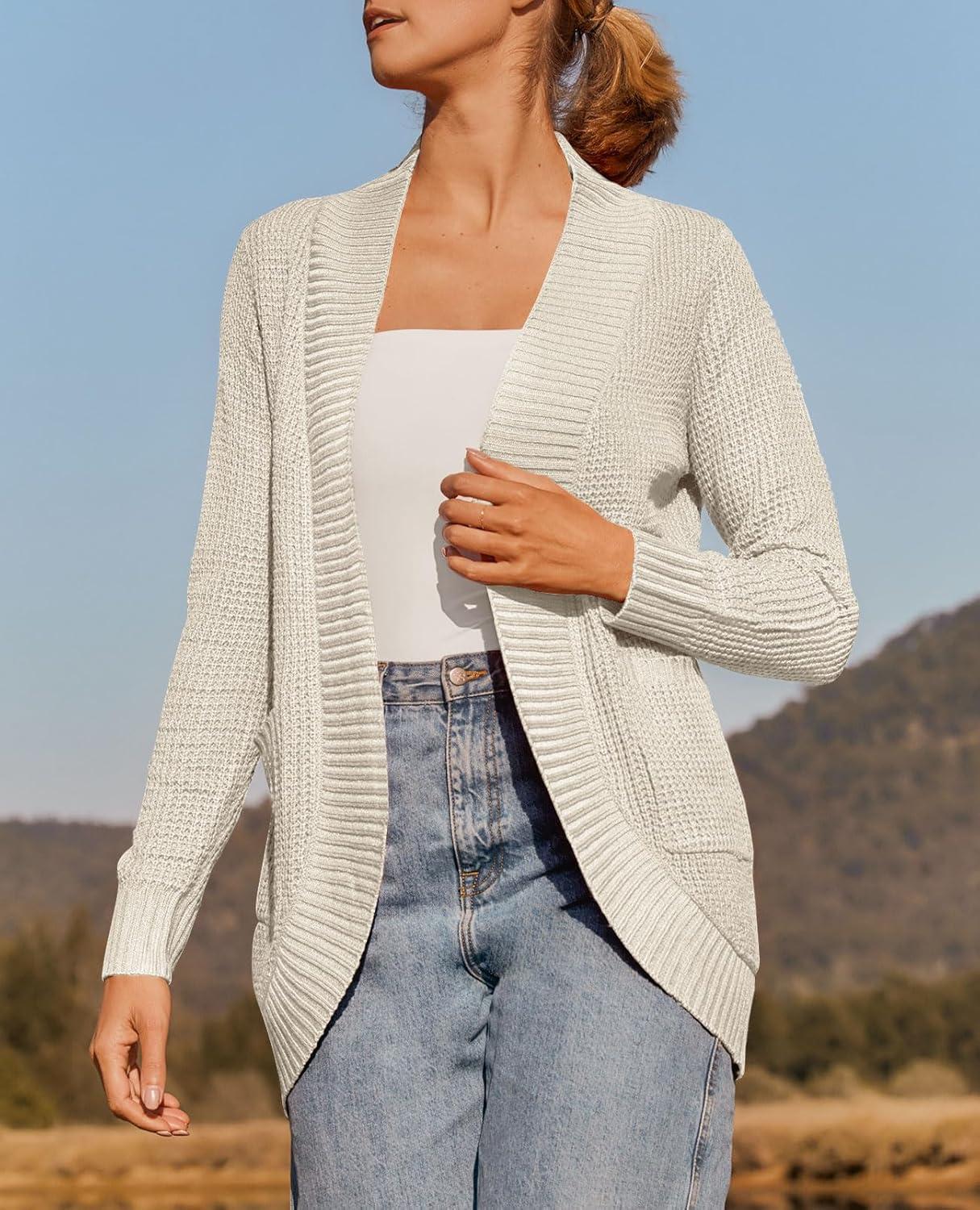 imageZESICA Womens Fall Winter 2026 Long Sleeve Open Front Casual Lightweight Soft Knit Cardigan Sweater OuterwearApricot