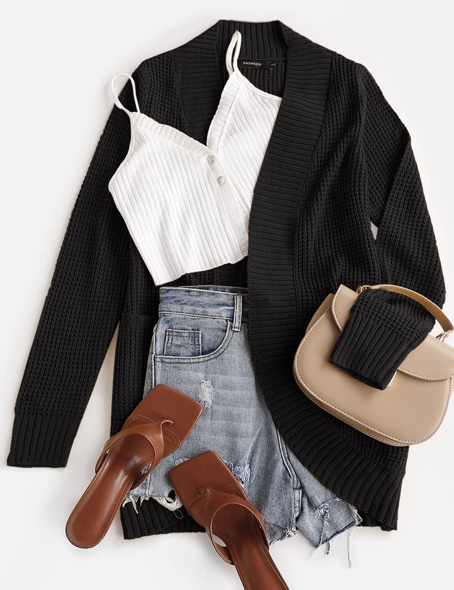 imageZESICA Womens Fall Winter 2026 Long Sleeve Open Front Casual Lightweight Soft Knit Cardigan Sweater OuterwearBlack