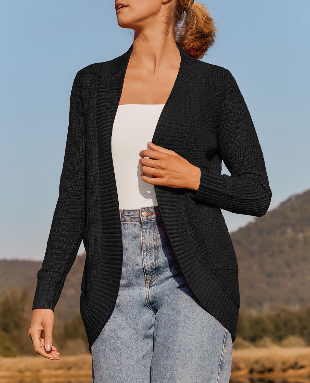 imageZESICA Womens Fall Winter 2026 Long Sleeve Open Front Casual Lightweight Soft Knit Cardigan Sweater OuterwearBlack