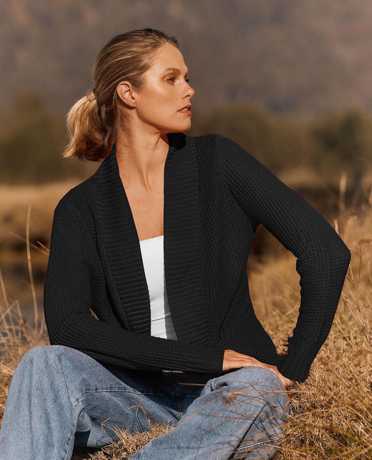 imageZESICA Womens Fall Winter 2026 Long Sleeve Open Front Casual Lightweight Soft Knit Cardigan Sweater OuterwearBlack