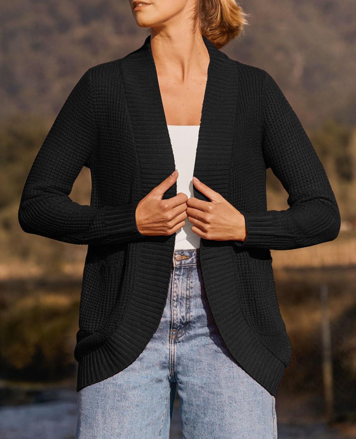 imageZESICA Womens Fall Winter 2026 Long Sleeve Open Front Casual Lightweight Soft Knit Cardigan Sweater OuterwearBlack