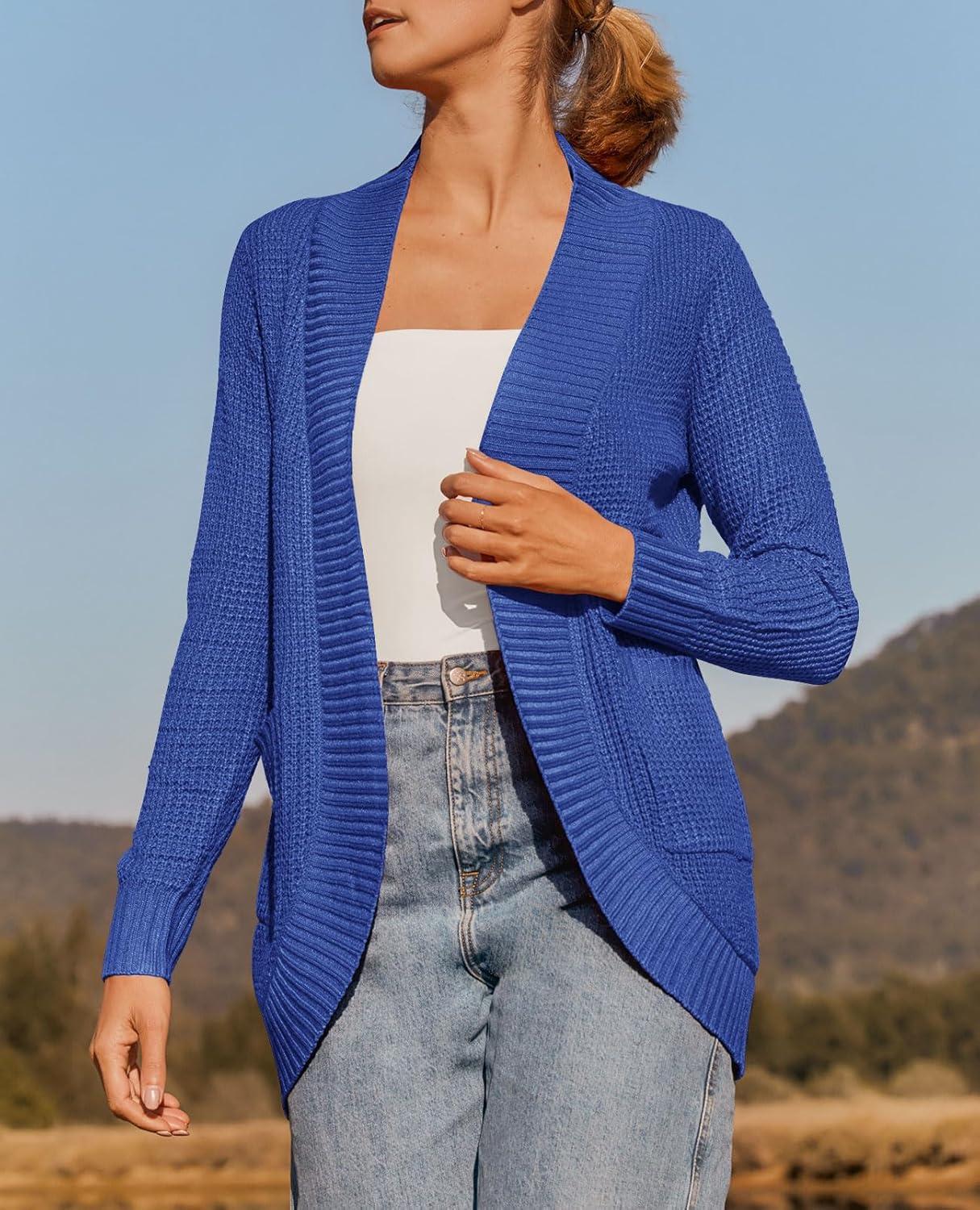 imageZESICA Womens Fall Winter 2026 Long Sleeve Open Front Casual Lightweight Soft Knit Cardigan Sweater OuterwearBlue