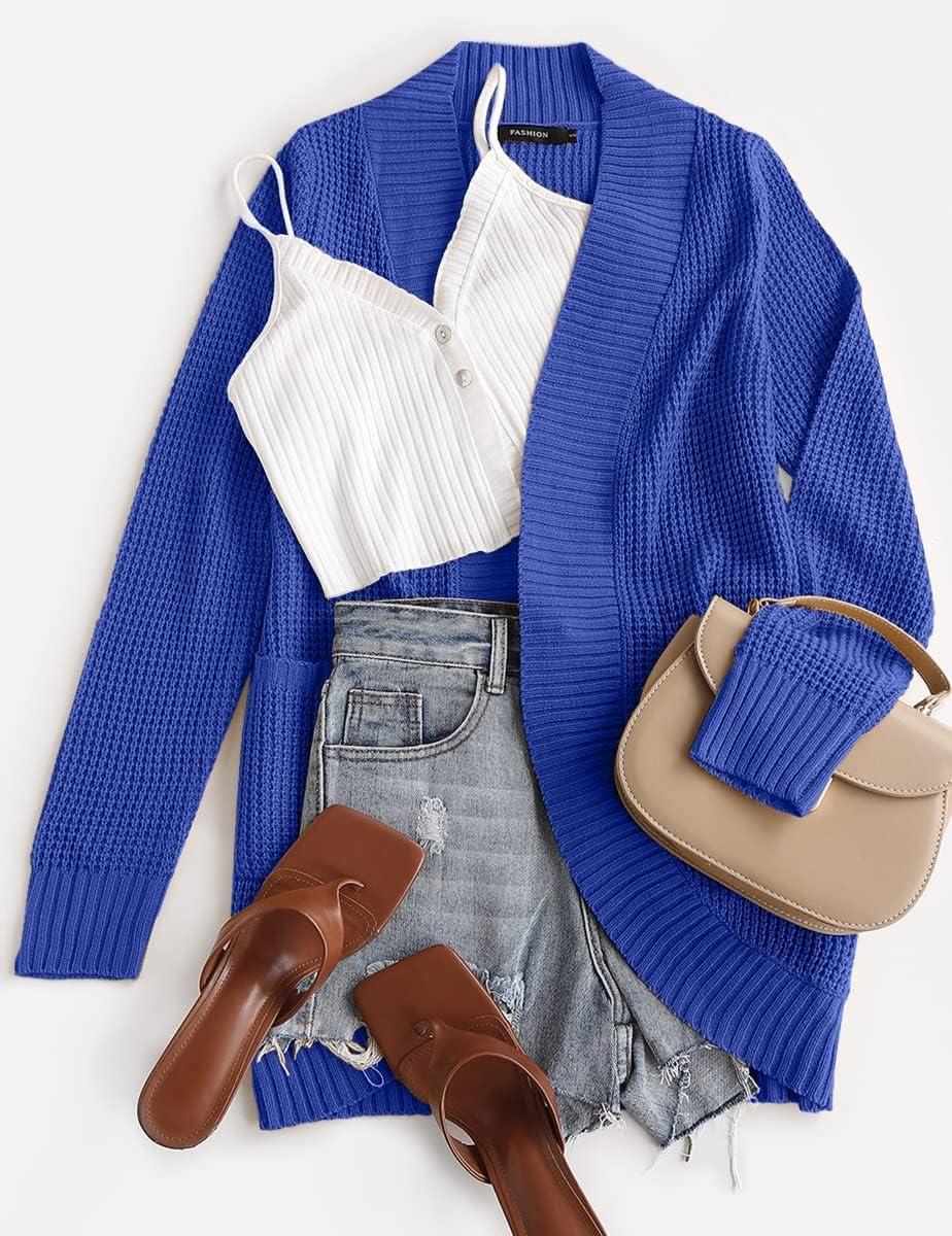 imageZESICA Womens Fall Winter 2026 Long Sleeve Open Front Casual Lightweight Soft Knit Cardigan Sweater OuterwearBlue
