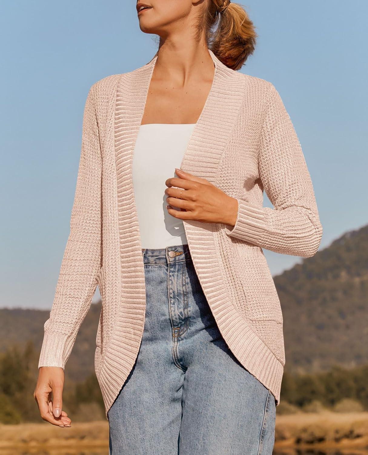 imageZESICA Womens Fall Winter 2026 Long Sleeve Open Front Casual Lightweight Soft Knit Cardigan Sweater OuterwearBlush
