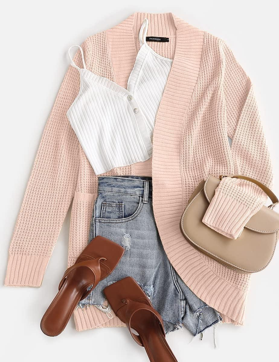imageZESICA Womens Fall Winter 2026 Long Sleeve Open Front Casual Lightweight Soft Knit Cardigan Sweater OuterwearBlush