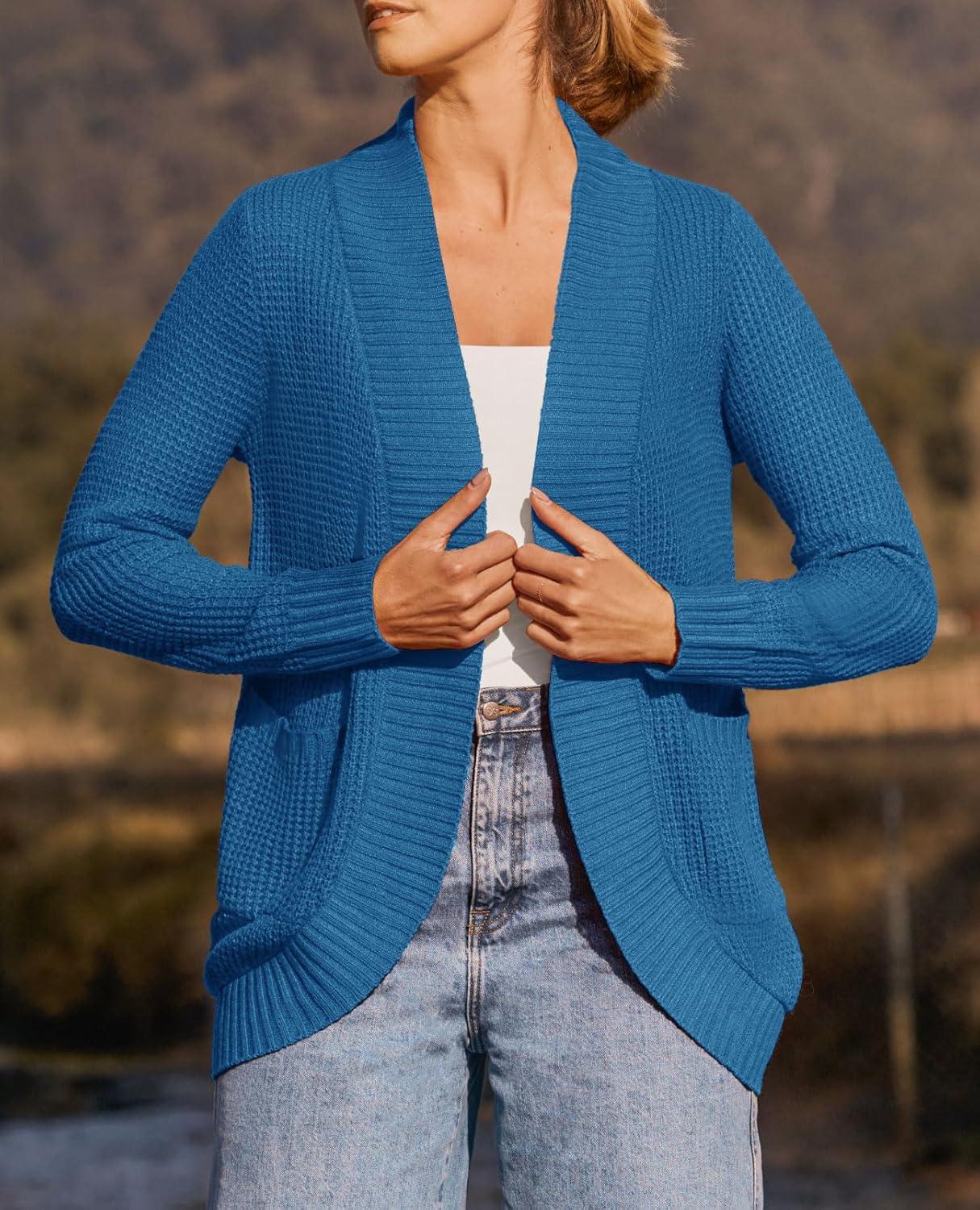 imageZESICA Womens Fall Winter 2026 Long Sleeve Open Front Casual Lightweight Soft Knit Cardigan Sweater OuterwearCobaltblue