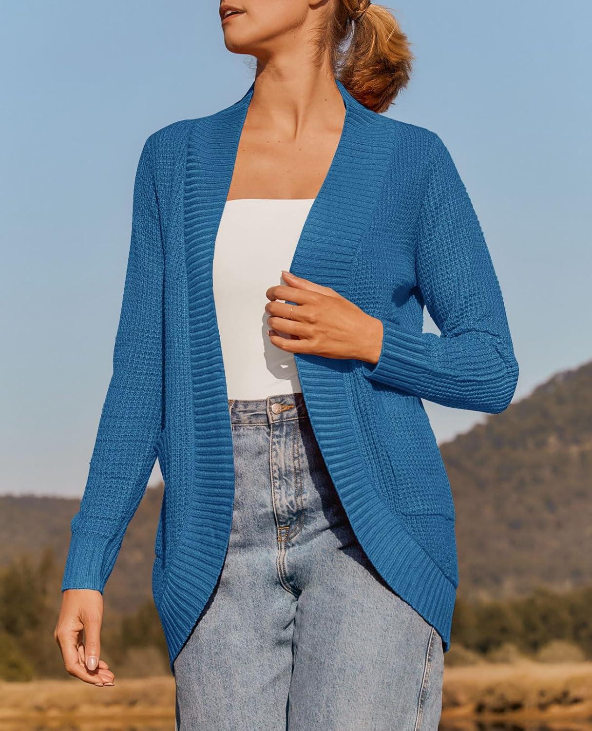 imageZESICA Womens Fall Winter 2026 Long Sleeve Open Front Casual Lightweight Soft Knit Cardigan Sweater OuterwearCobaltblue