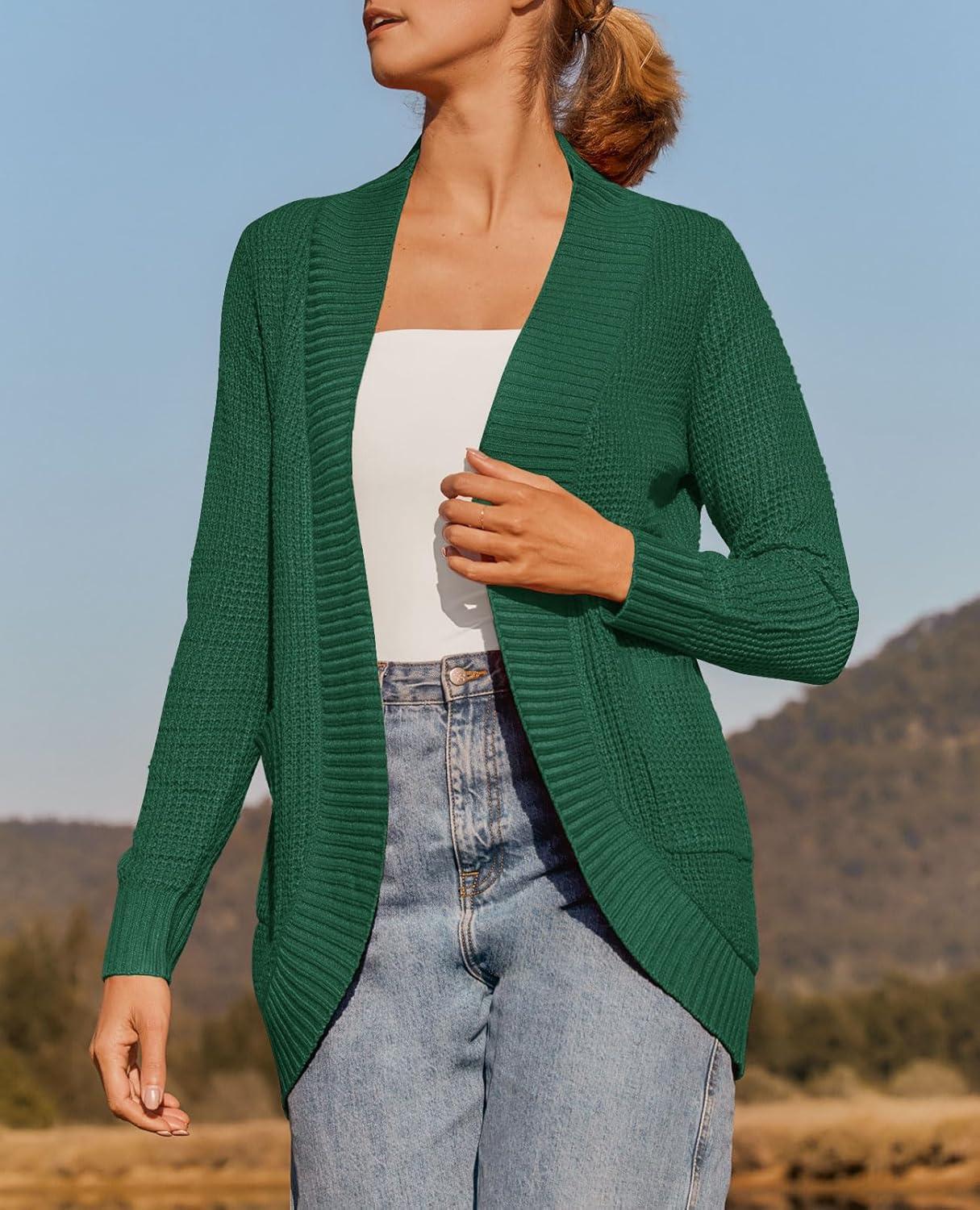 imageZESICA Womens Fall Winter 2026 Long Sleeve Open Front Casual Lightweight Soft Knit Cardigan Sweater OuterwearForestgreen