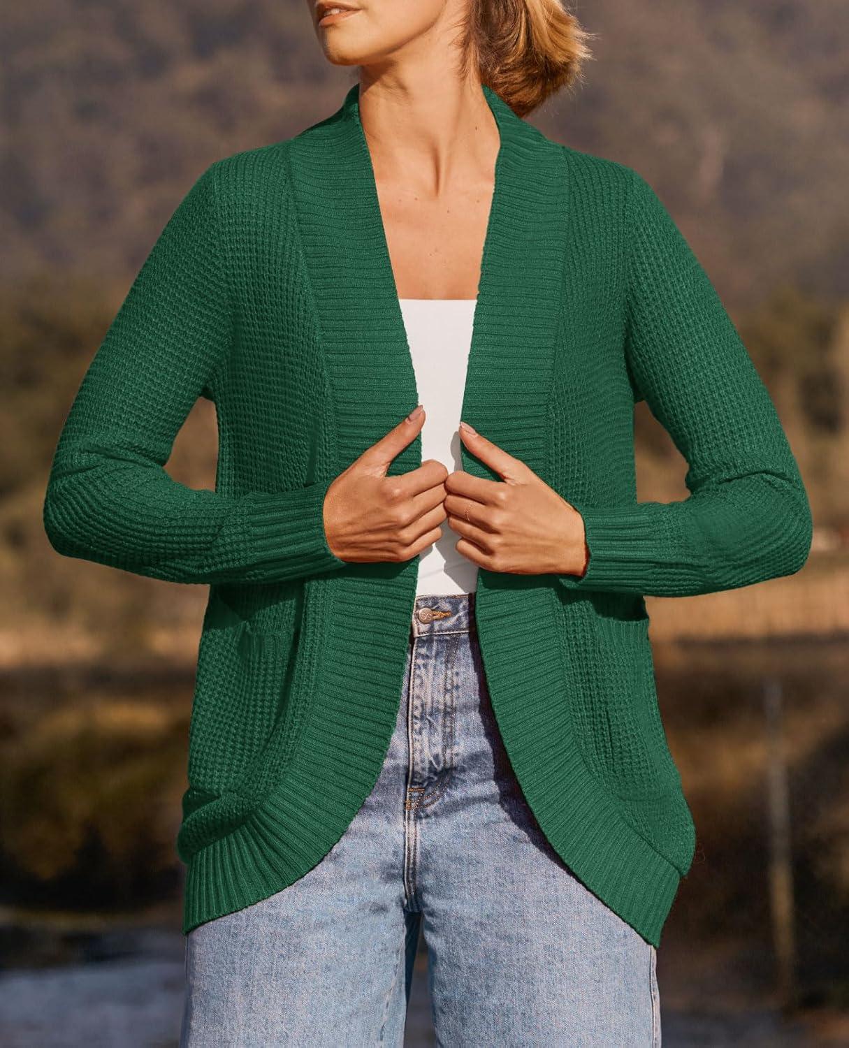 imageZESICA Womens Fall Winter 2026 Long Sleeve Open Front Casual Lightweight Soft Knit Cardigan Sweater OuterwearForestgreen