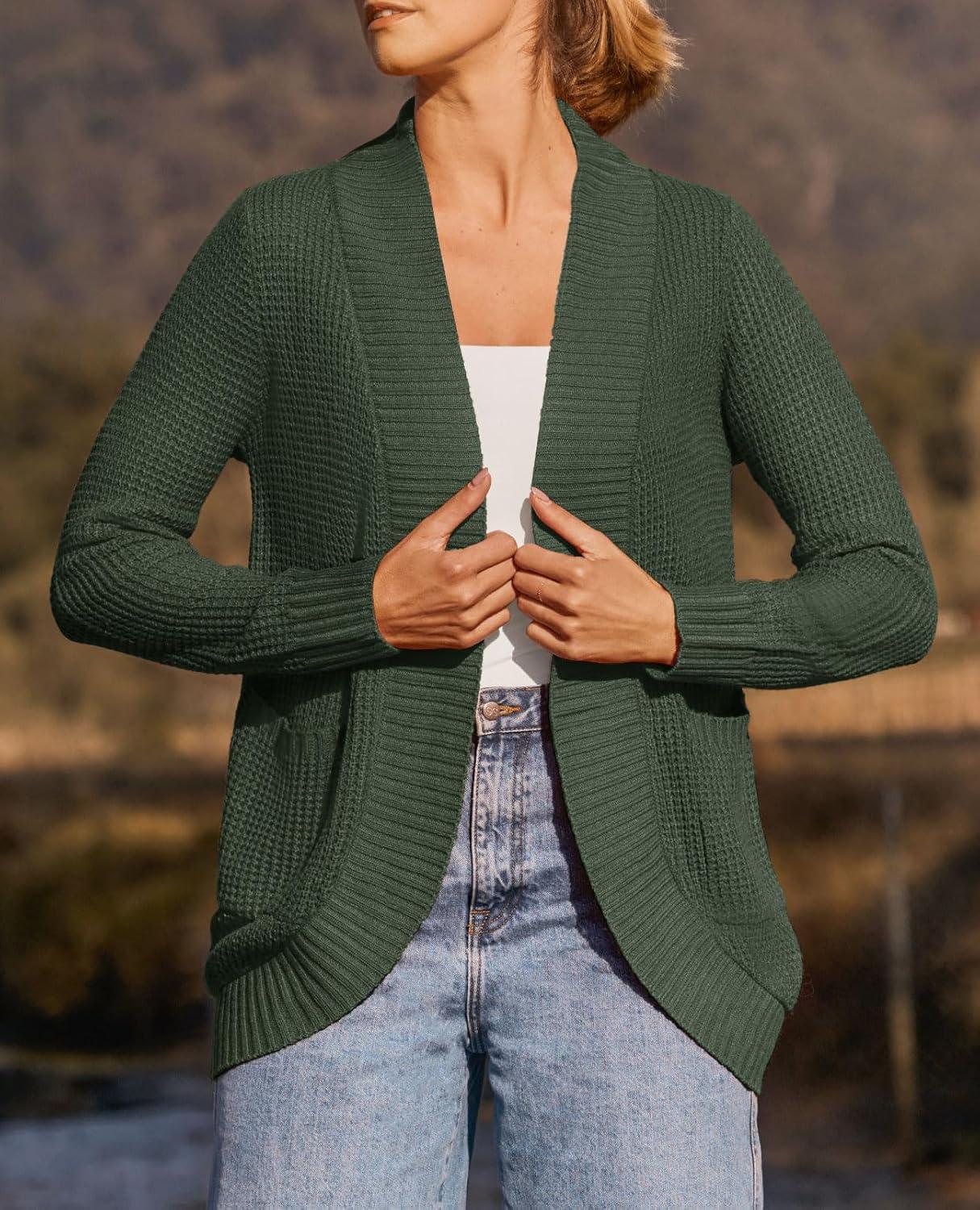 imageZESICA Womens Fall Winter 2026 Long Sleeve Open Front Casual Lightweight Soft Knit Cardigan Sweater OuterwearGreen