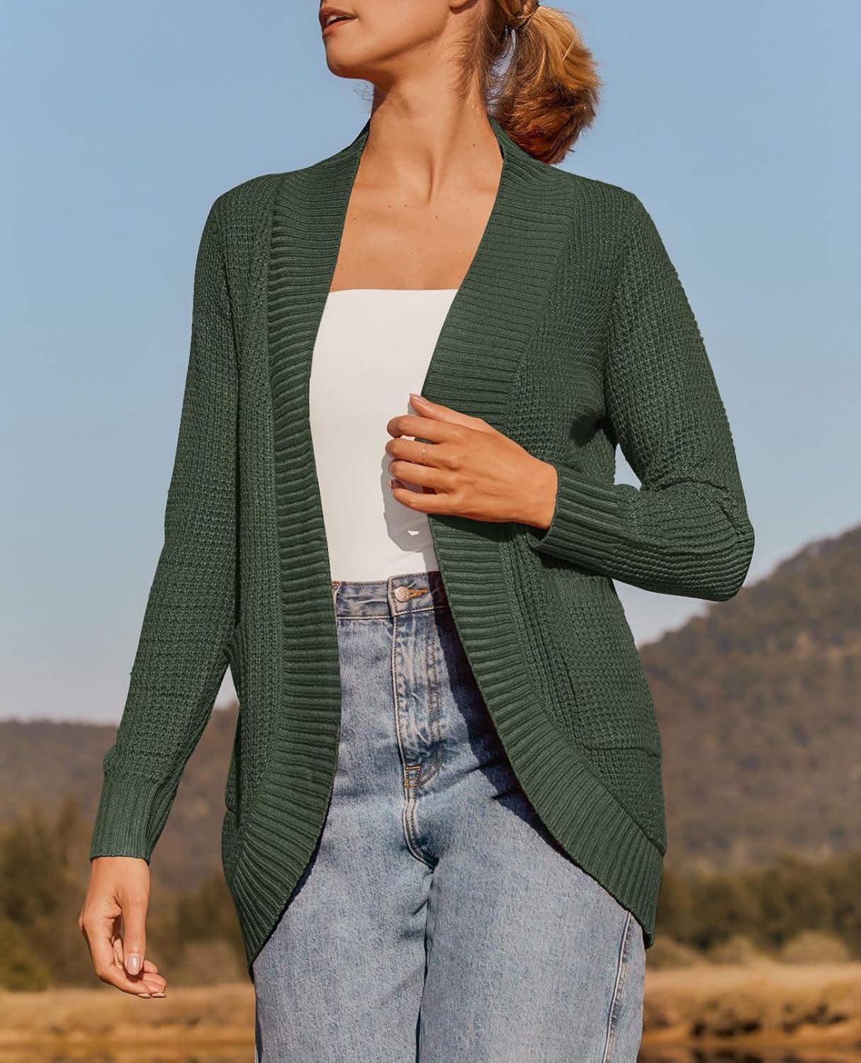 imageZESICA Womens Fall Winter 2026 Long Sleeve Open Front Casual Lightweight Soft Knit Cardigan Sweater OuterwearGreen