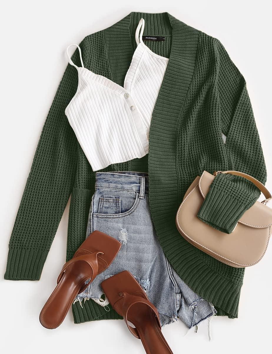 imageZESICA Womens Fall Winter 2026 Long Sleeve Open Front Casual Lightweight Soft Knit Cardigan Sweater OuterwearGreen