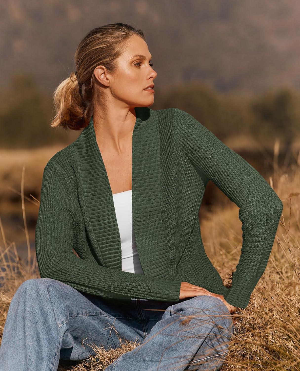imageZESICA Womens Fall Winter 2026 Long Sleeve Open Front Casual Lightweight Soft Knit Cardigan Sweater OuterwearGreen