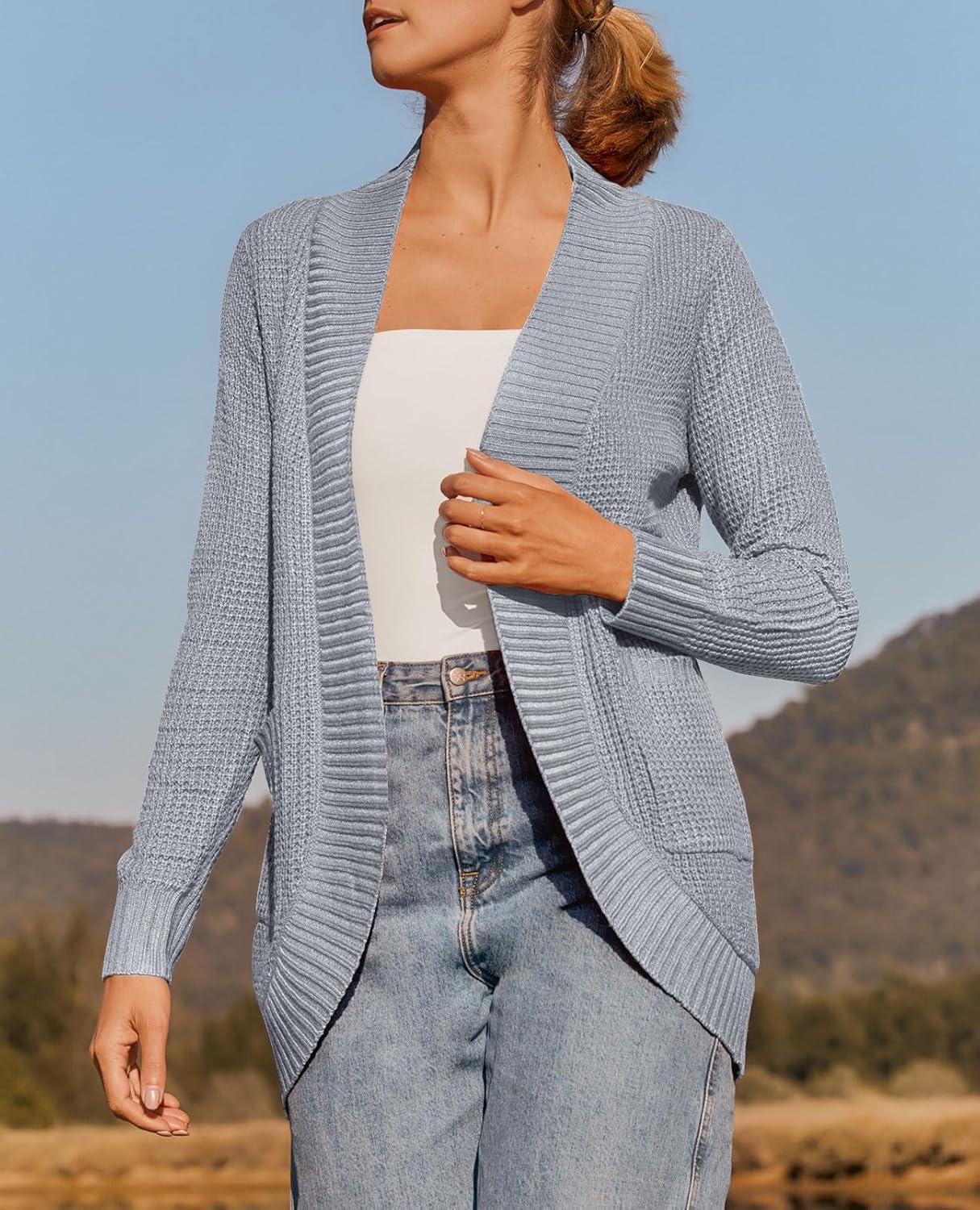 imageZESICA Womens Fall Winter 2026 Long Sleeve Open Front Casual Lightweight Soft Knit Cardigan Sweater OuterwearGrey