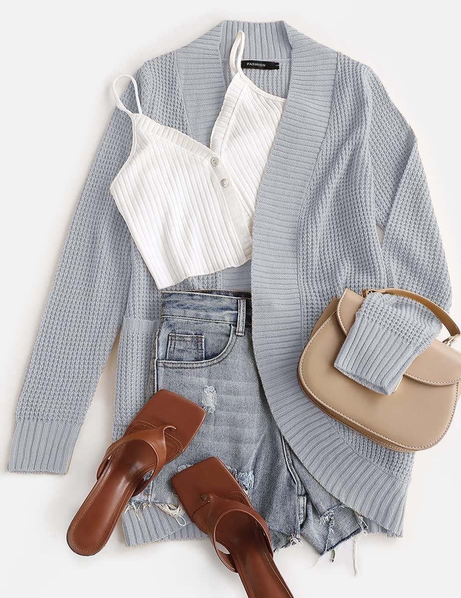 imageZESICA Womens Fall Winter 2026 Long Sleeve Open Front Casual Lightweight Soft Knit Cardigan Sweater OuterwearGrey