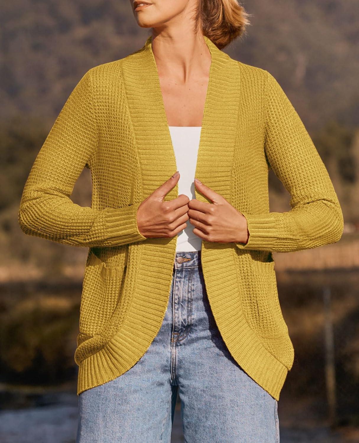 imageZESICA Womens Fall Winter 2026 Long Sleeve Open Front Casual Lightweight Soft Knit Cardigan Sweater OuterwearMustard