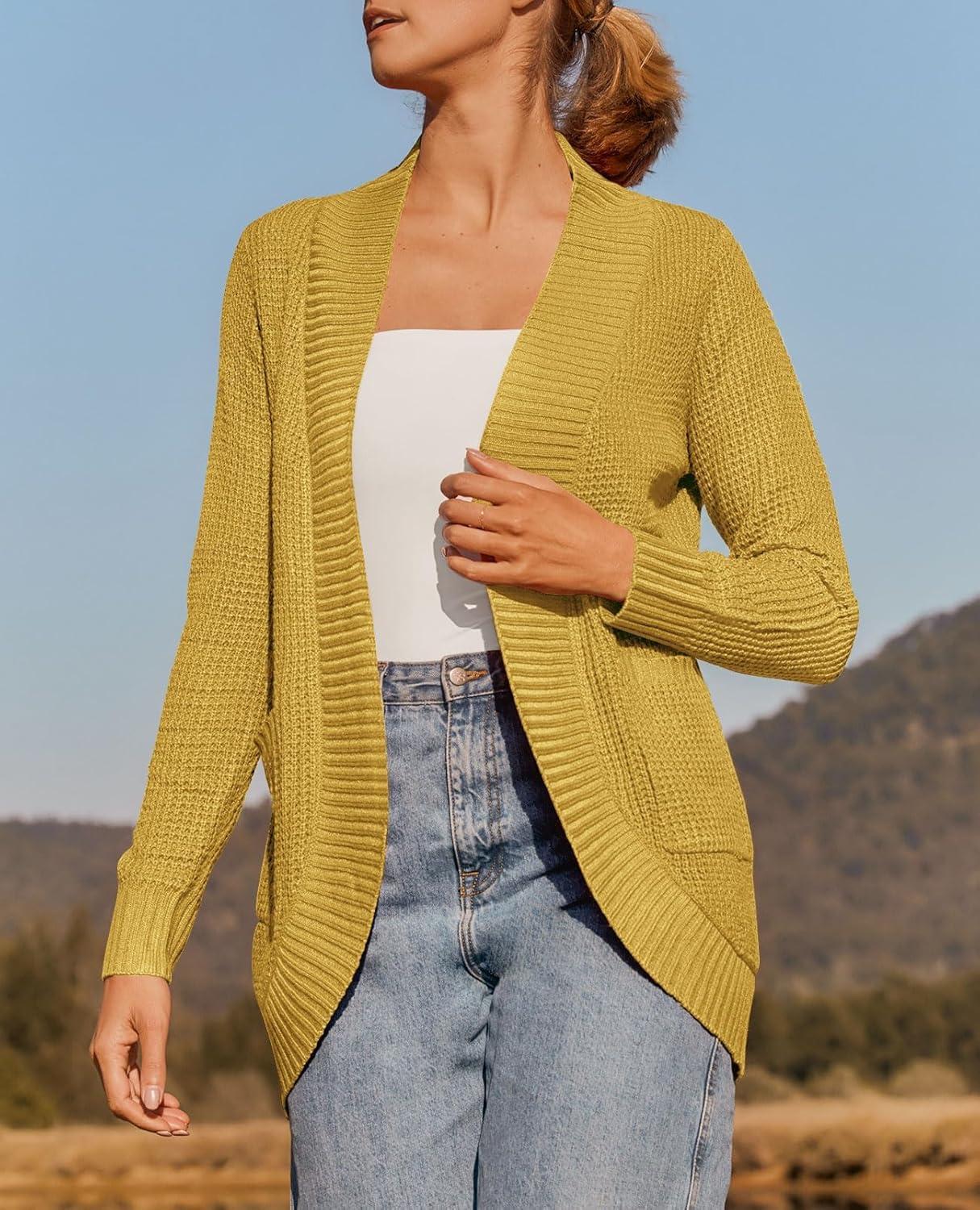 imageZESICA Womens Fall Winter 2026 Long Sleeve Open Front Casual Lightweight Soft Knit Cardigan Sweater OuterwearMustard