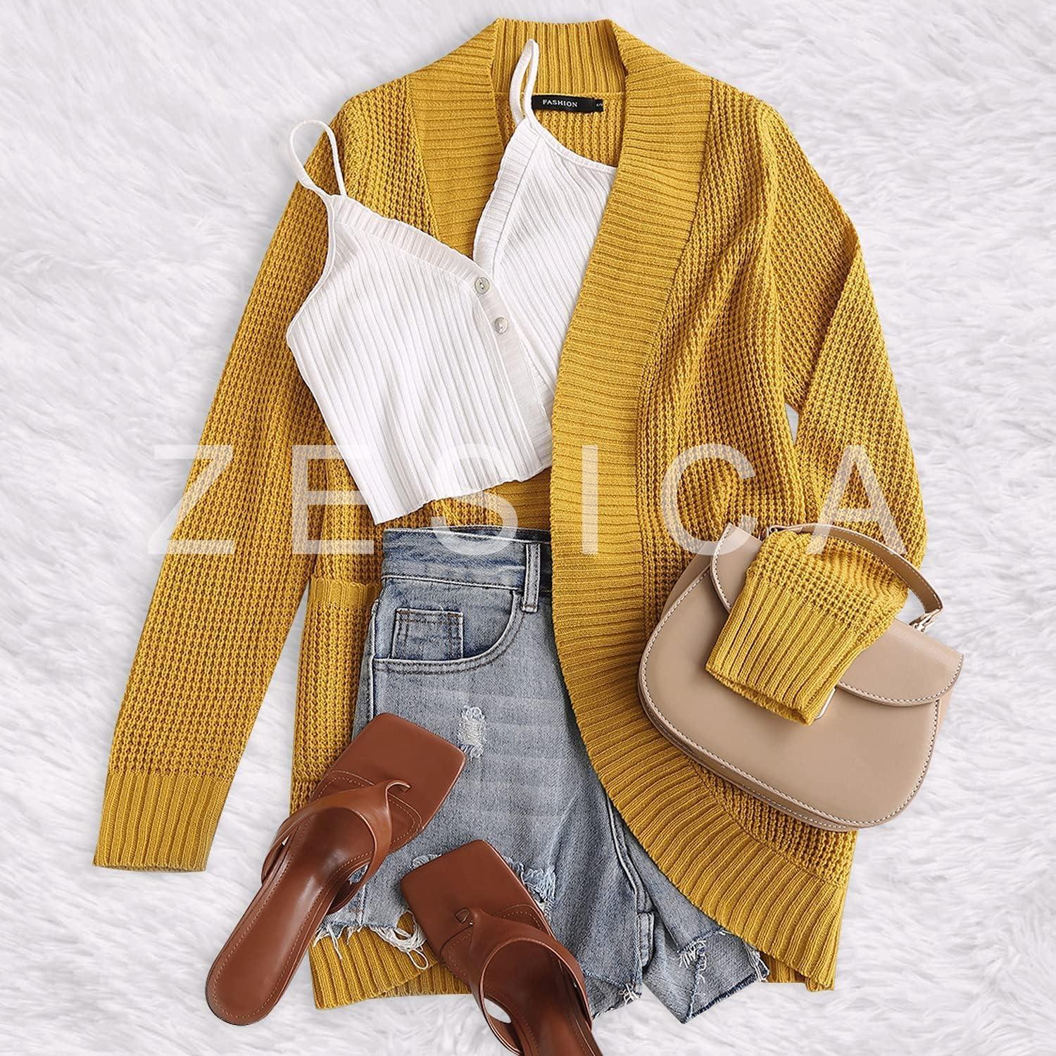 imageZESICA Womens Fall Winter 2026 Long Sleeve Open Front Casual Lightweight Soft Knit Cardigan Sweater OuterwearMustard