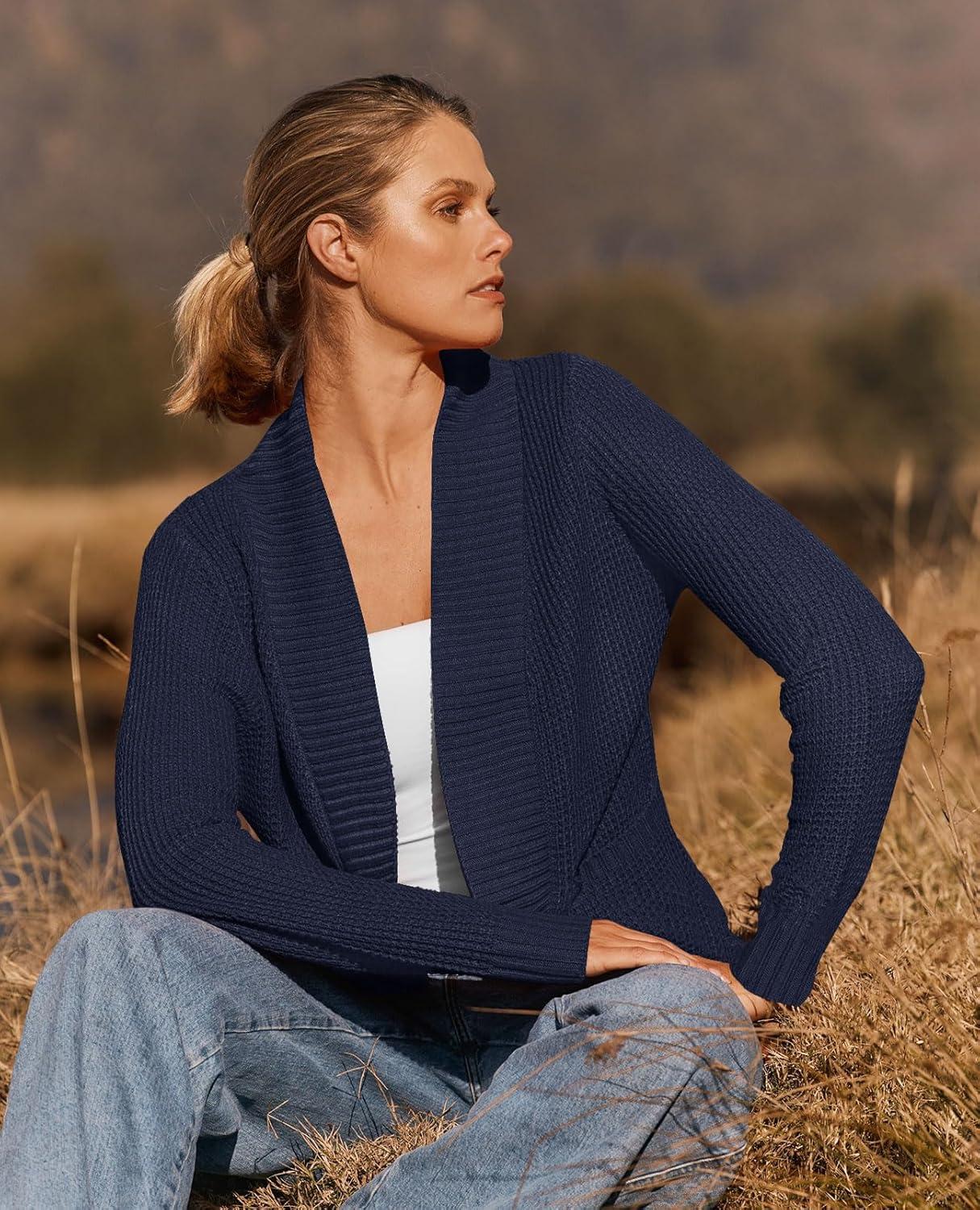 imageZESICA Womens Fall Winter 2026 Long Sleeve Open Front Casual Lightweight Soft Knit Cardigan Sweater OuterwearNavy