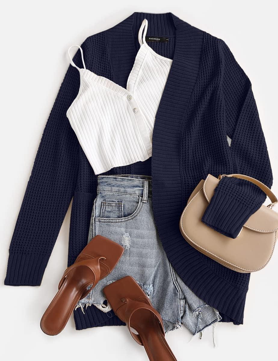 imageZESICA Womens Fall Winter 2026 Long Sleeve Open Front Casual Lightweight Soft Knit Cardigan Sweater OuterwearNavy