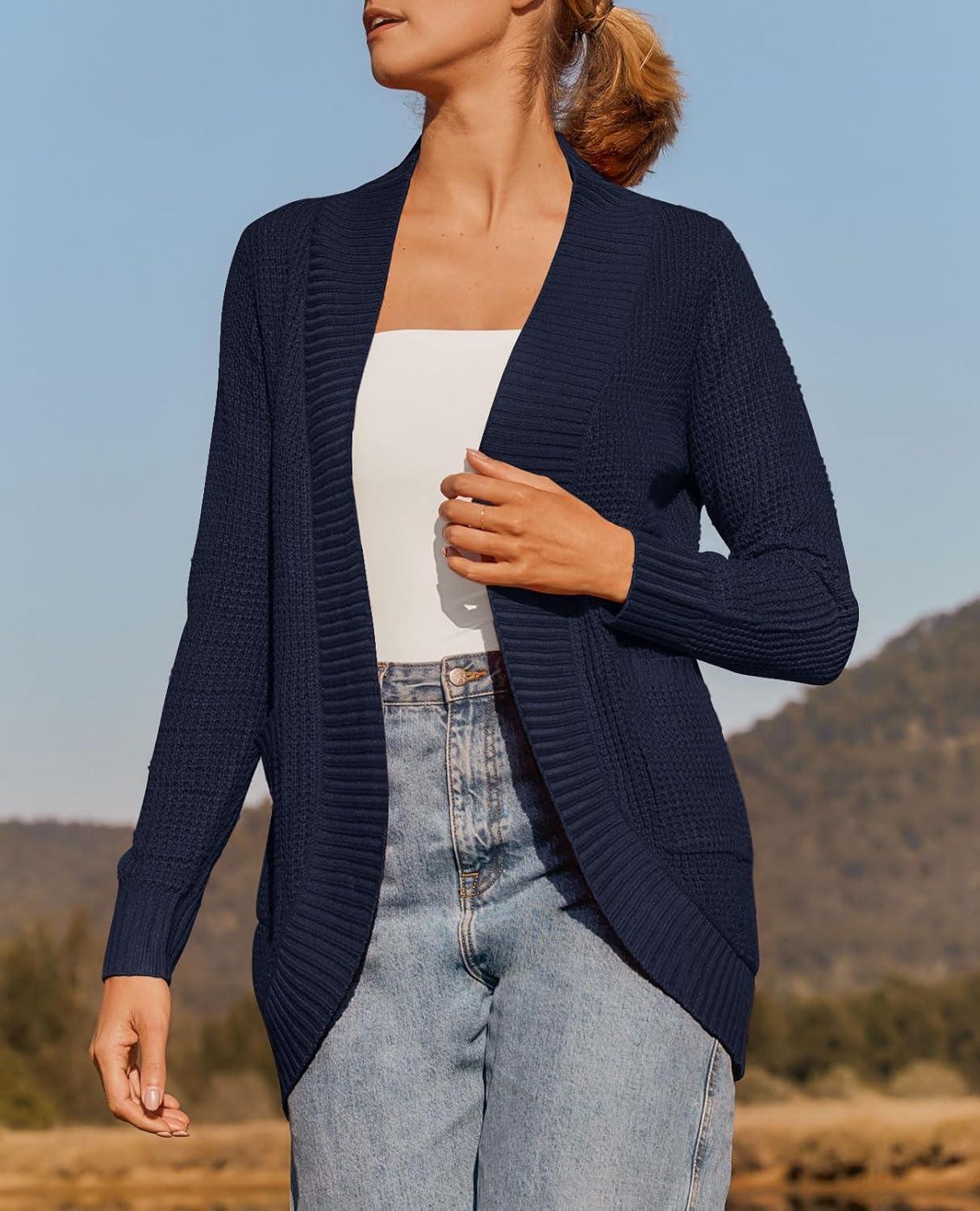 imageZESICA Womens Fall Winter 2026 Long Sleeve Open Front Casual Lightweight Soft Knit Cardigan Sweater OuterwearNavy