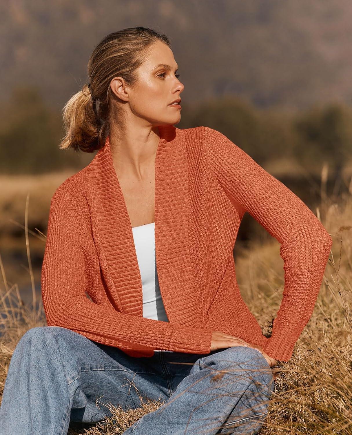imageZESICA Womens Fall Winter 2026 Long Sleeve Open Front Casual Lightweight Soft Knit Cardigan Sweater OuterwearOrange