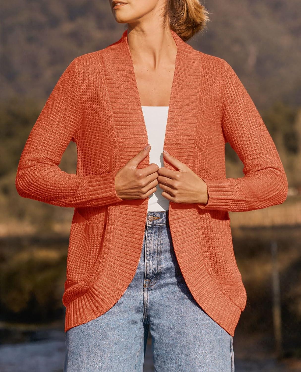 imageZESICA Womens Fall Winter 2026 Long Sleeve Open Front Casual Lightweight Soft Knit Cardigan Sweater OuterwearOrange