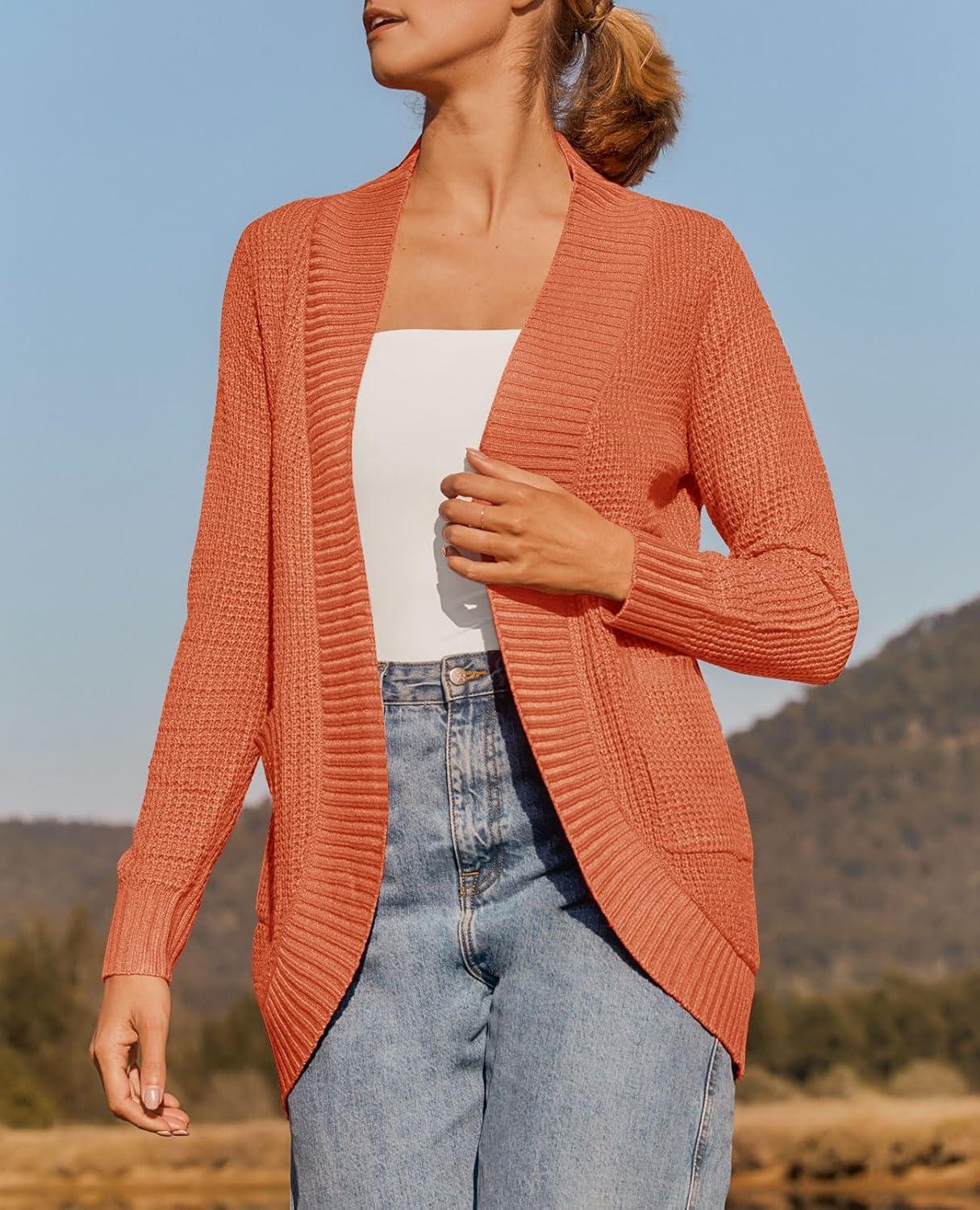 imageZESICA Womens Fall Winter 2026 Long Sleeve Open Front Casual Lightweight Soft Knit Cardigan Sweater OuterwearOrange