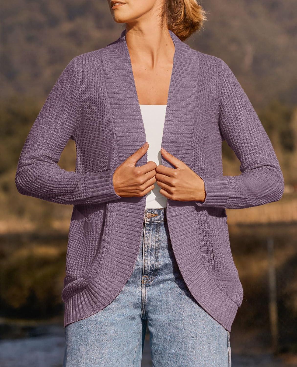 imageZESICA Womens Fall Winter 2026 Long Sleeve Open Front Casual Lightweight Soft Knit Cardigan Sweater OuterwearPurple
