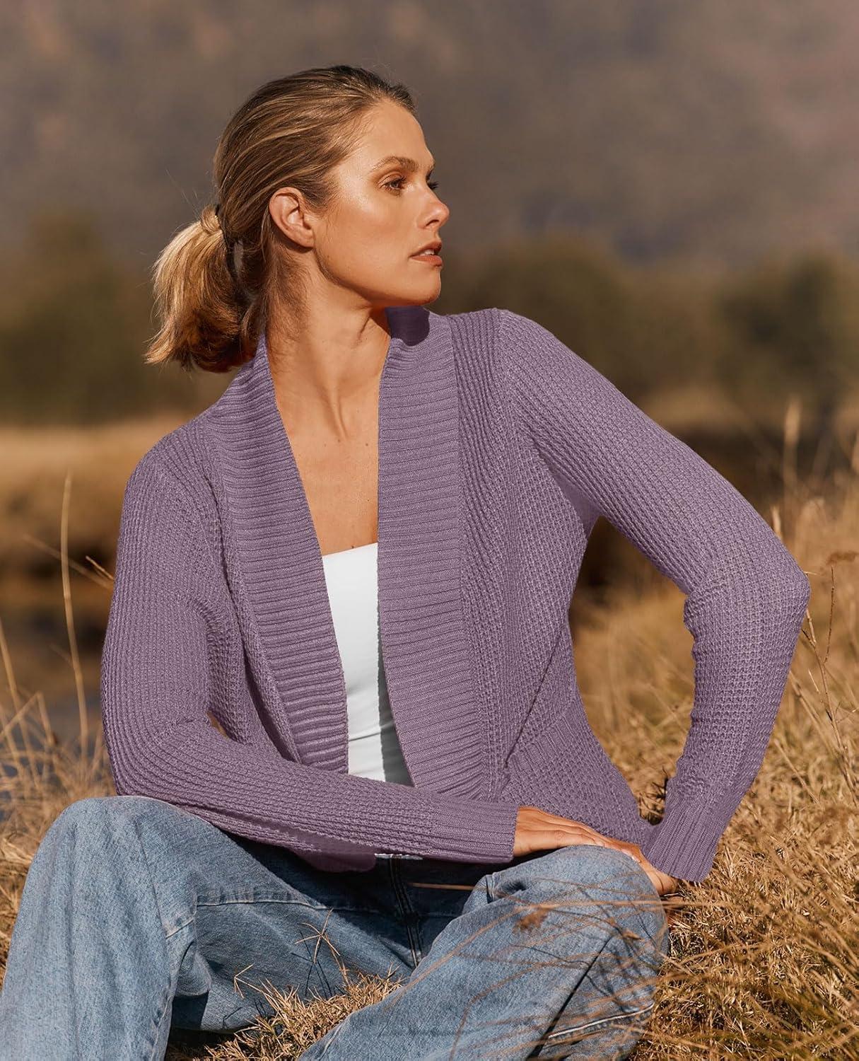 imageZESICA Womens Fall Winter 2026 Long Sleeve Open Front Casual Lightweight Soft Knit Cardigan Sweater OuterwearPurple