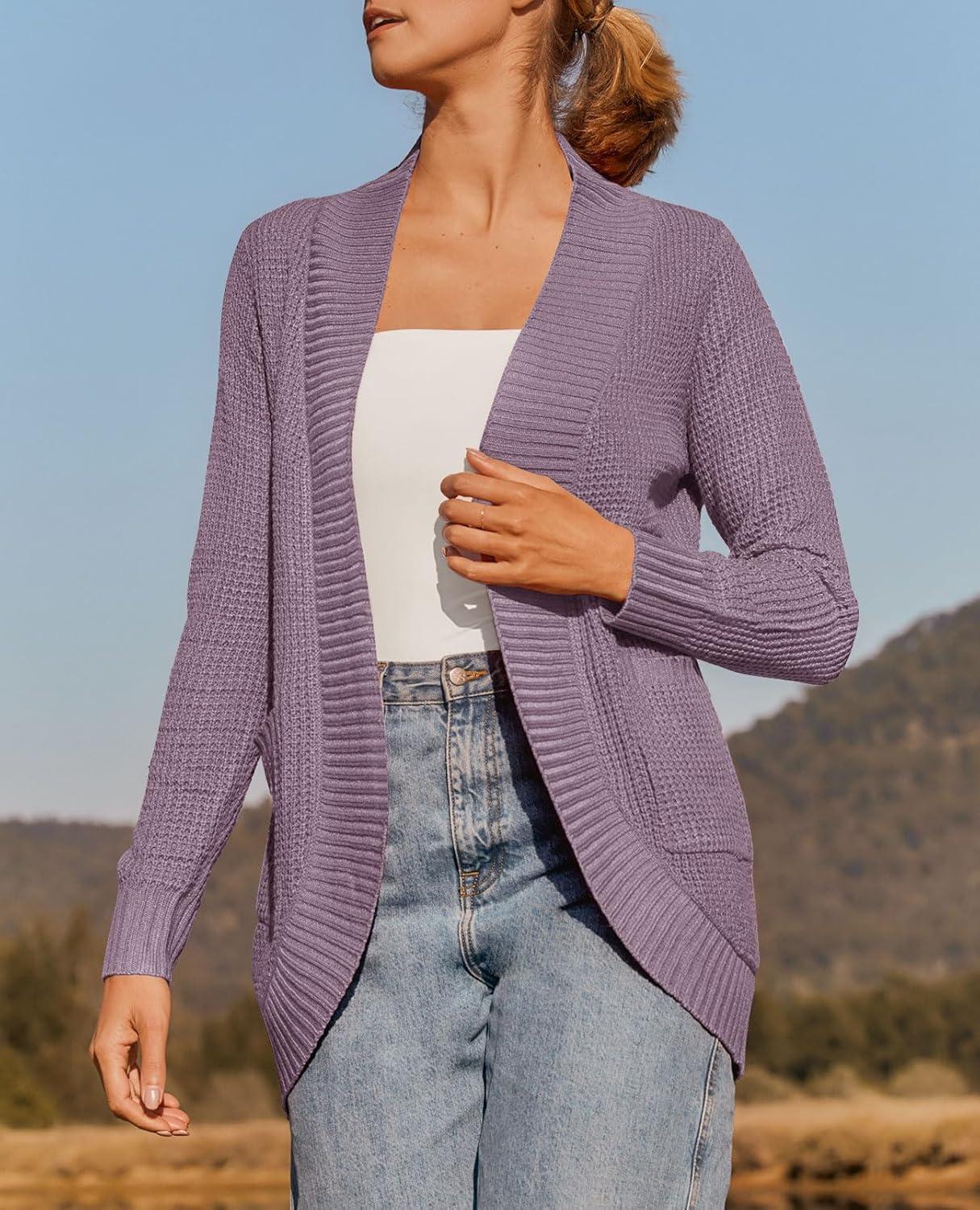 imageZESICA Womens Fall Winter 2026 Long Sleeve Open Front Casual Lightweight Soft Knit Cardigan Sweater OuterwearPurple